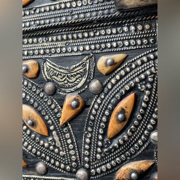 Antique Ornate Handcrafted Moroccan Evil Eye Wood Chest Decorative Box - Picture 10 of 15